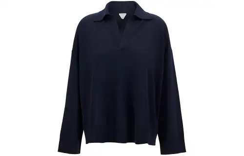 Bottega Veneta SS24 Light Wool Polo Shirt Women's Marine Blue