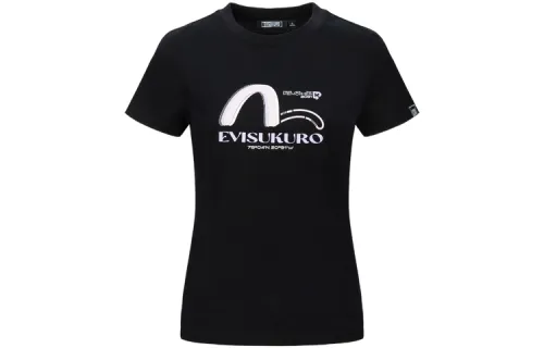 EVISU T Shirts Women's Black Crew Neck Moderate Straight Fit