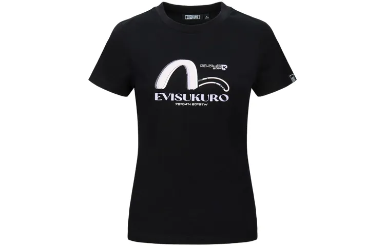 EVISU T Shirts Women's Black Crew Neck Moderate Straight Fit