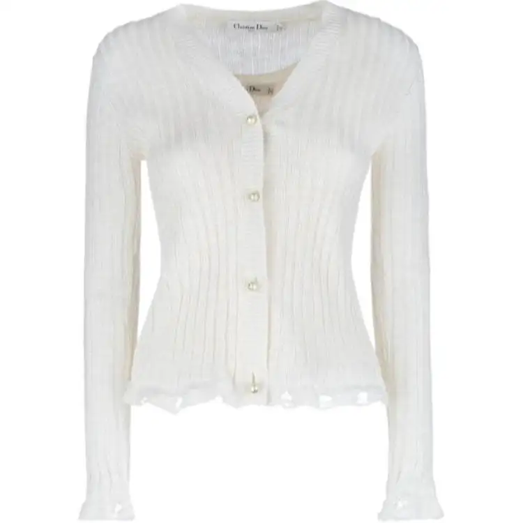 DIOR Knitwear Women's White V Neck Moderate Other