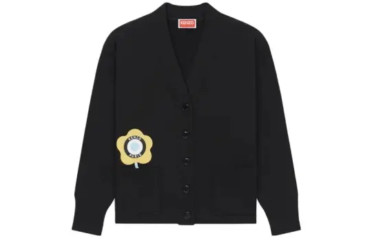 KENZO Knitwear Women's Black V Neck Moderate Cardigan