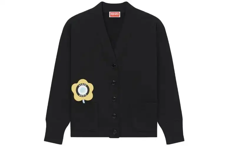 KENZO Knitwear Women's Black V Neck Moderate Cardigan