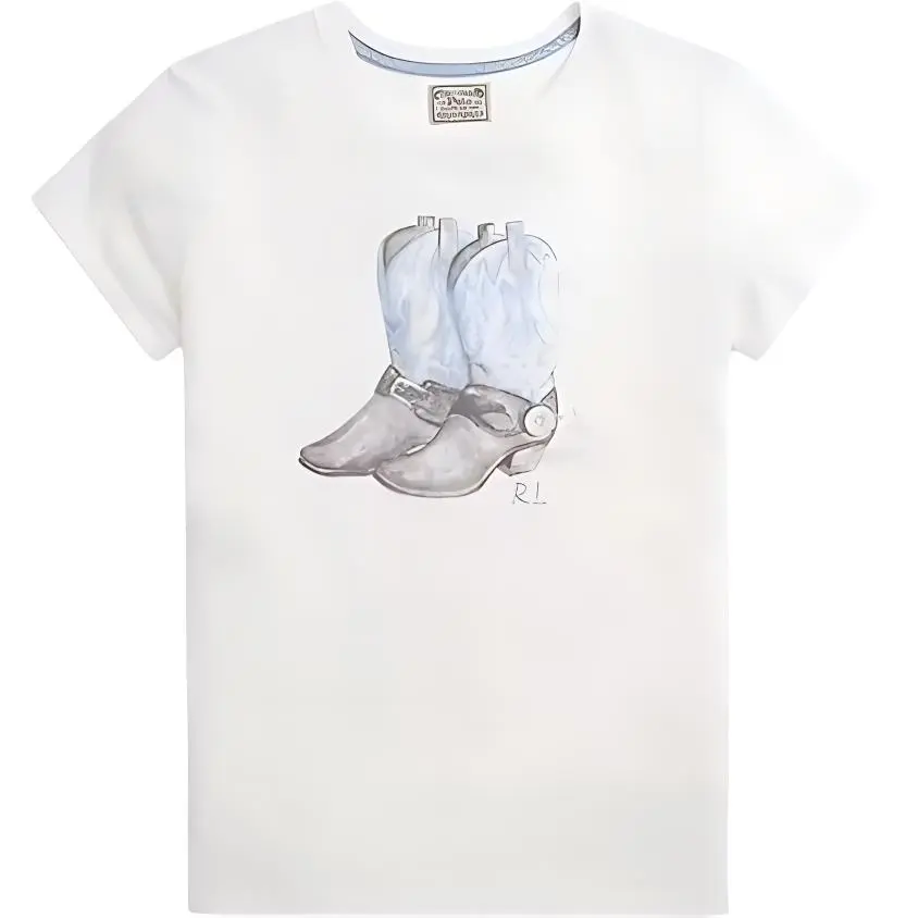 Polo Ralph Lauren SS24 Boots Print Crew Neck Short Sleeved T Shirt Women's White