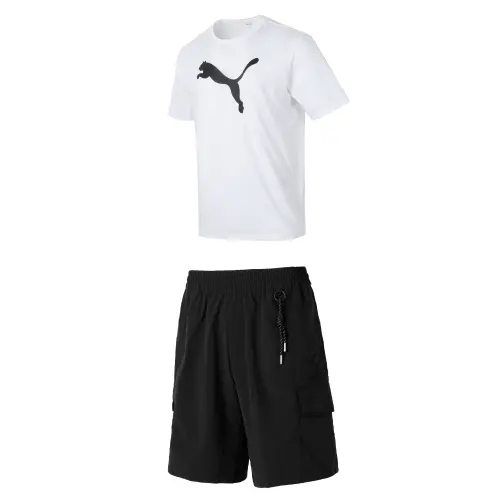 PUMA Casual Sportswear Men's White+Black Crew Neck Moderate