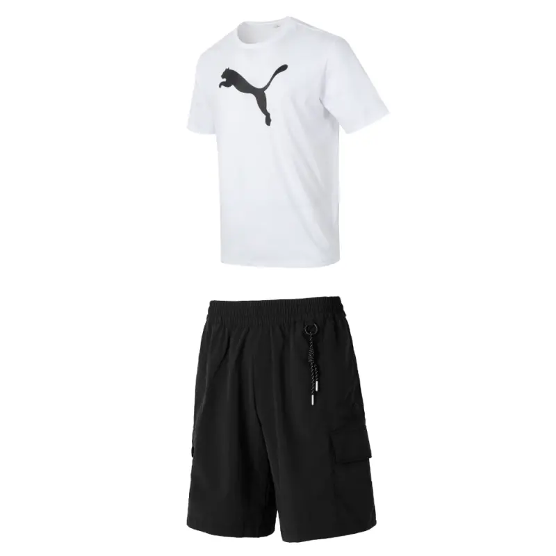 PUMA Casual Sportswear Men's White+Black Crew Neck Moderate
