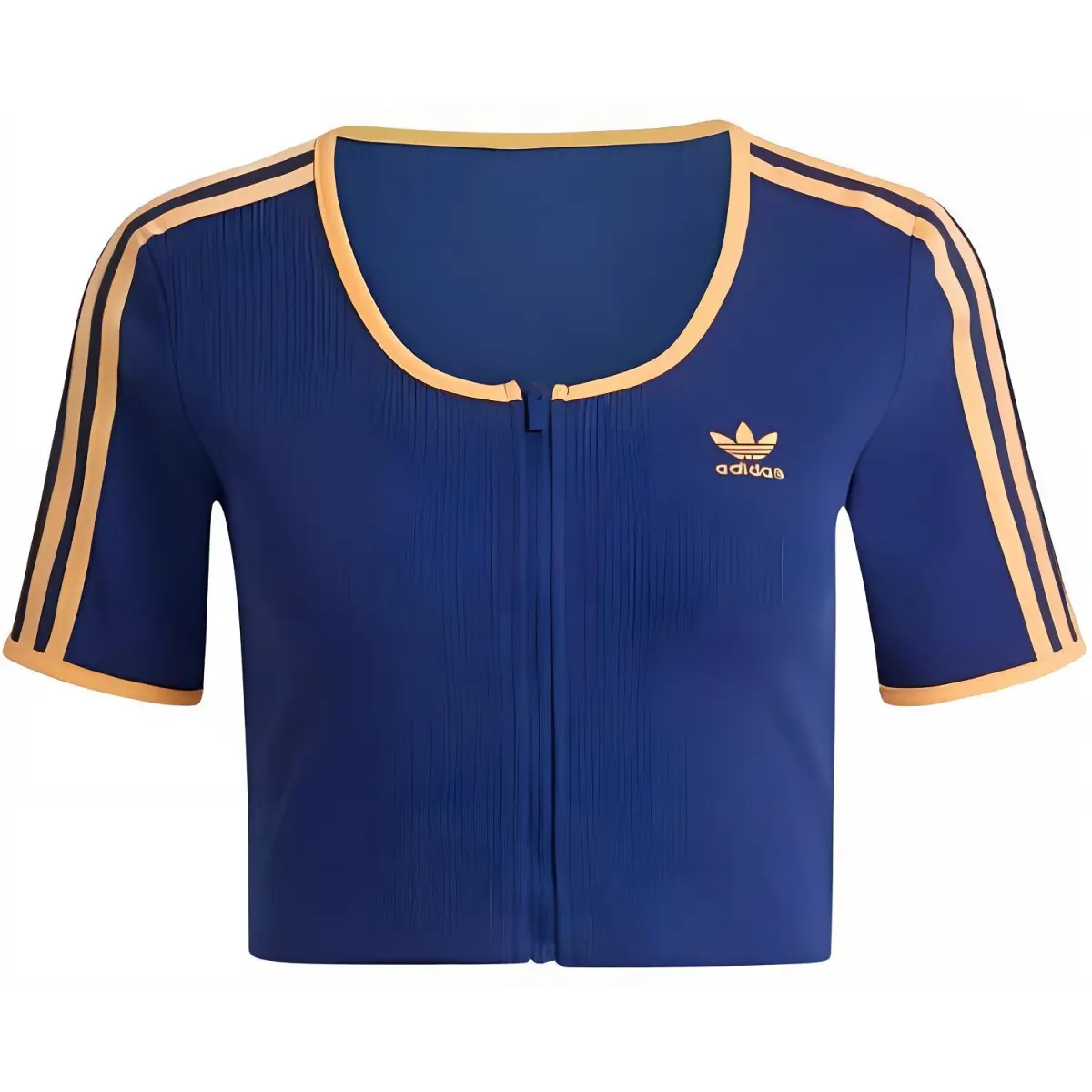 adidas originals Full-Zip Ribbed Short-Sleeved Top Blue