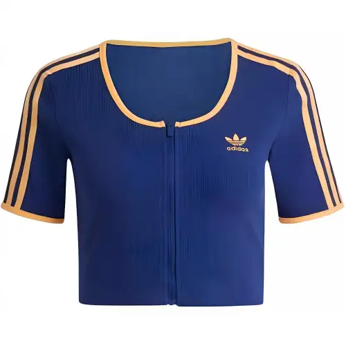 adidas originals Full-Zip Ribbed Short-Sleeved Top Blue