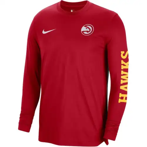 Nike NBA Atlanta Hawks 2023/24 pre-game shooting round neck long-sleeved basketball jersey for men and women, red