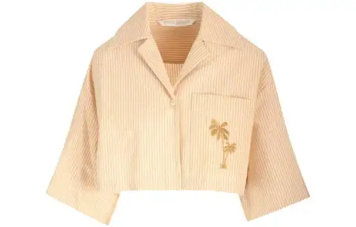 Palm Angels embroidered striped cropped cotton shirt