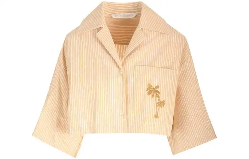 Palm Angels embroidered striped cropped cotton shirt