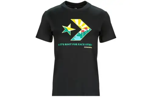 Converse Star Chevron Infill T Shirts Women's Black Crew Neck Moderate Straight Fit