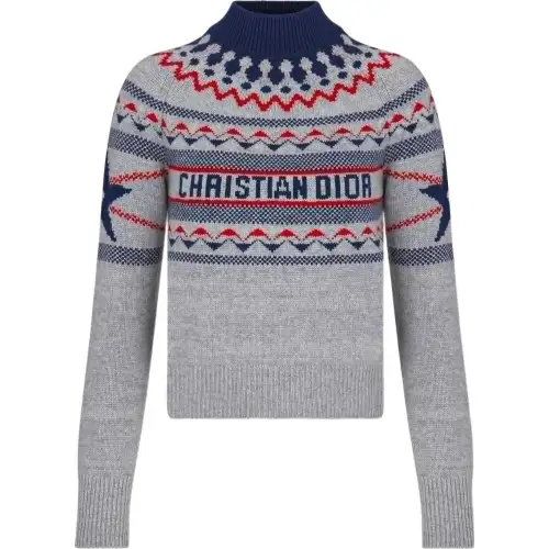 DIOR Cashmere Sweaters Women's Gray Turtleneck Moderate