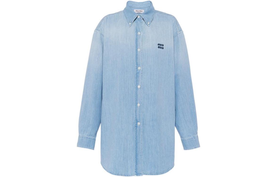 MIU MIU Shirts Women's Blue Lapel Moderate Shirt