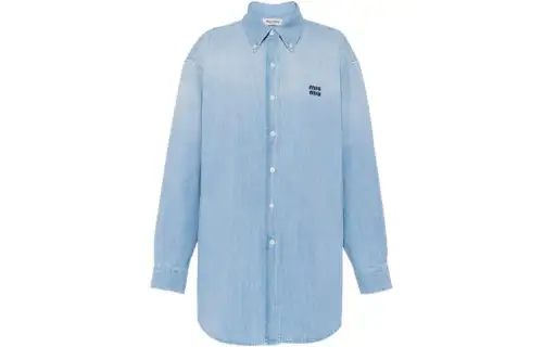 MIU MIU Shirts Women's Blue Lapel Moderate Shirt