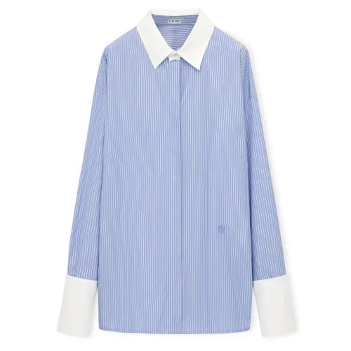 LOEWE Women's Stripe Long Cotton Shirt Blue/White