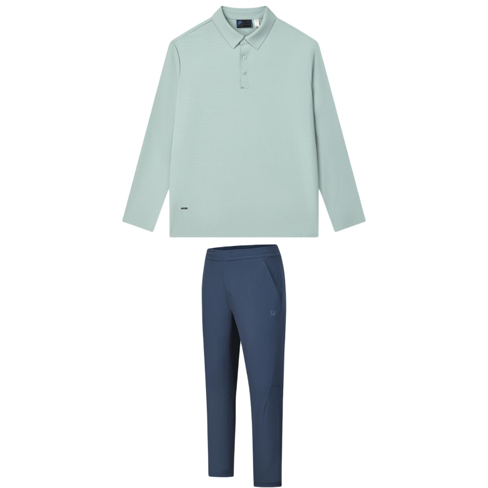 FILA Casual Sportswear Men's Clothing Sets Top Tourmaline Blue+Bottom Teal Polo Collar Moderate
