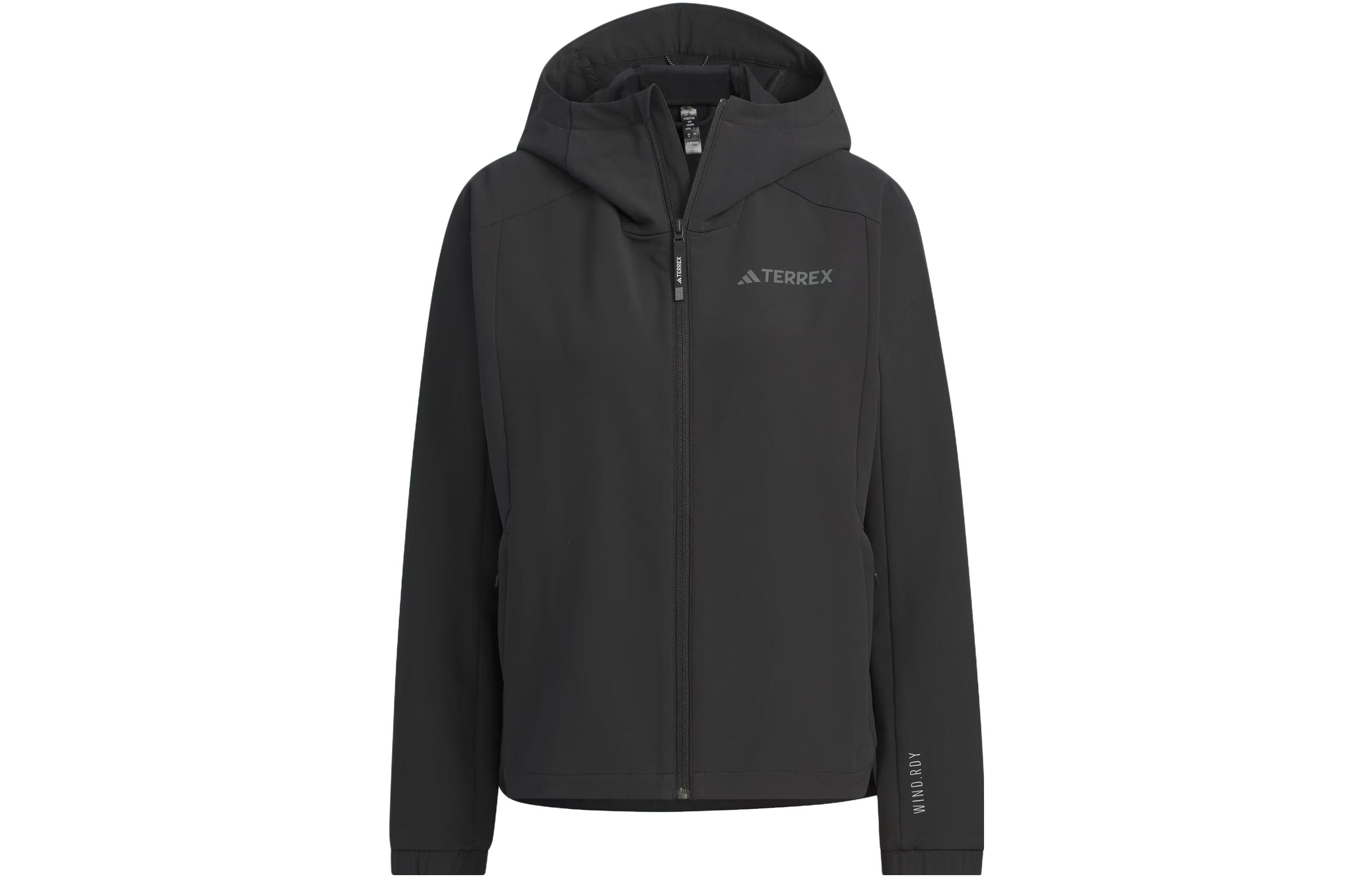 Adidas Terrex Wind.Rdy Softshell Brushed Jacket Solid Color Logo Logo Outdoor Sports Softshell Jacket Women's Black