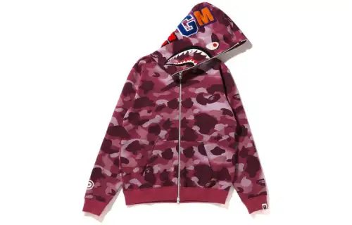 Bape Women's Grid Camo Shark Full Zip Hoodie Burgundy