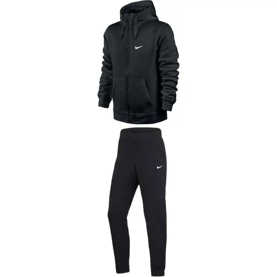 Nike Logo Print Thermal Jacket Embroidery Solid Color Fleece Lined Pants Casual Sportswear Men's Black