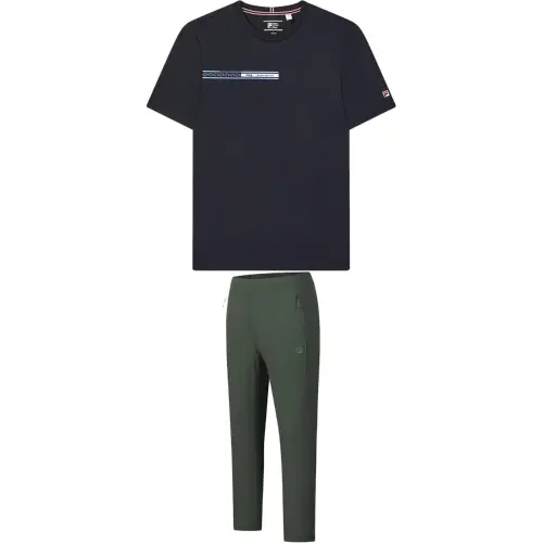FILA Casual Sportswear Men's Legend Blue+Pinecone Green Crew Neck Moderate