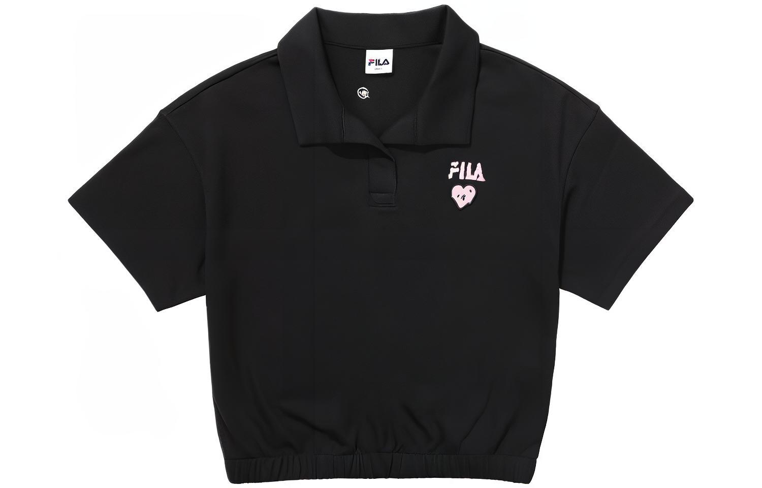 FILA Polo Shirts Women's Black Polo Collar Moderate Straight Fit