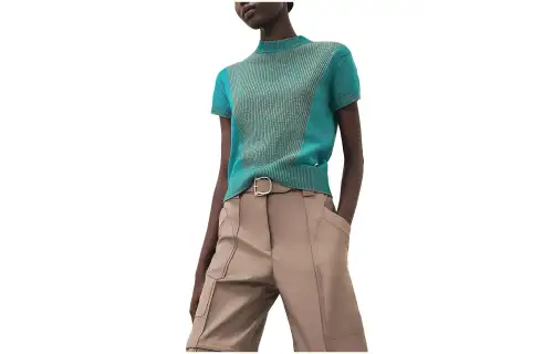 HERMES Cashmere Sweaters Women's Castle Blue Crew Neck Moderate Straight Fit
