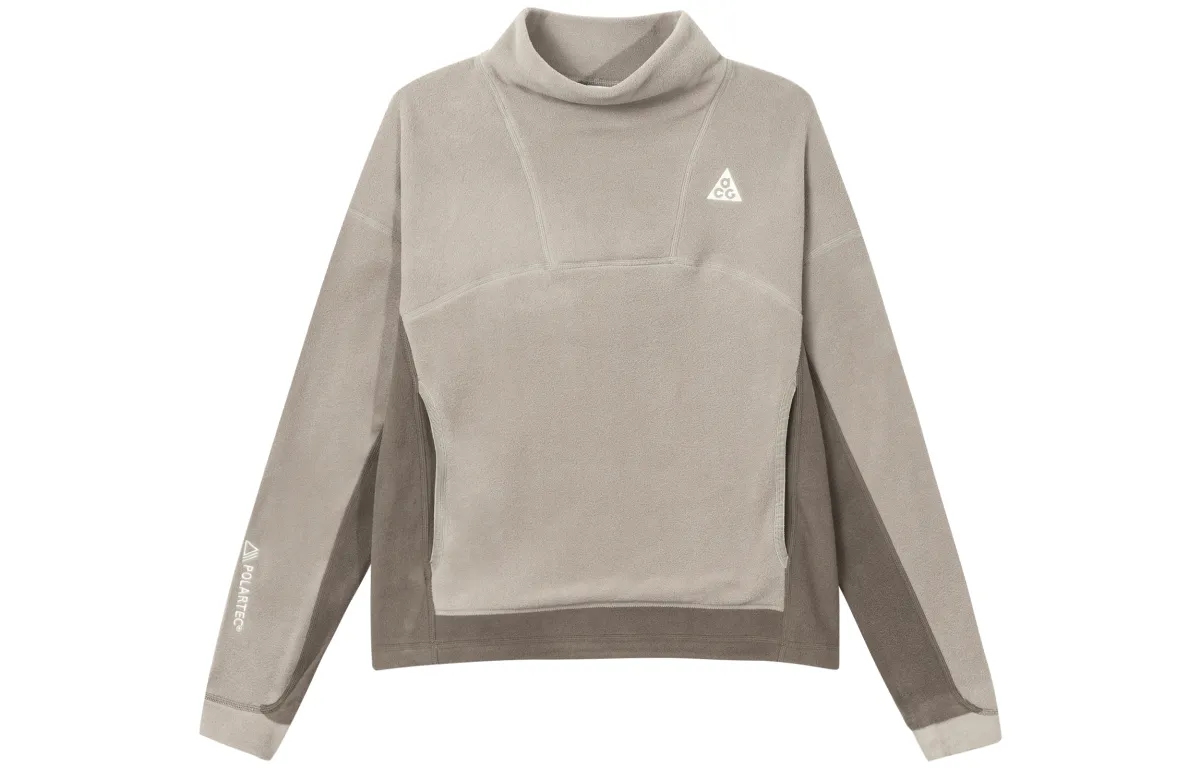 Nike ACG 'Wolf Tree' Logo Stand Collar Comfortable Casual Fleece Lined Long Sleeved Sweatshirt Women's Ore Gray