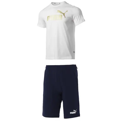PUMA Casual Sportswear Men's White+Blue Crew Neck Moderate