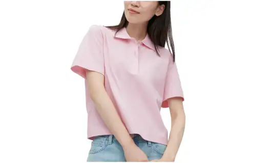 UNIQLO Polo Shirts Women's Pastel Pink Polo Collar Moderate Straight Fit