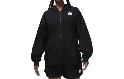 Jordan Sweatshirts Women's Black Hooded Moderate Cardigan