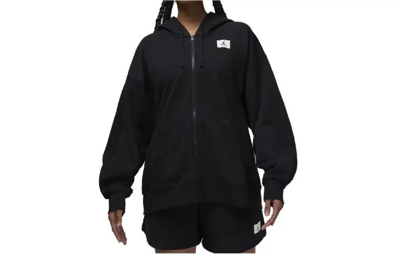 Jordan Sweatshirts Women's Black Hooded Moderate Cardigan