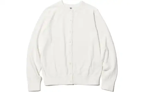 UNIQLO Knitwear Women's Ivory Crew Neck Moderate Cardigan