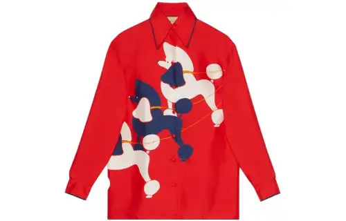 GUCCI Shirts Women's Red Pointed Collar Moderate Shirt