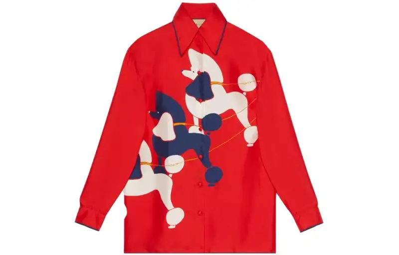 GUCCI Shirts Women's Red Pointed Collar Moderate Shirt