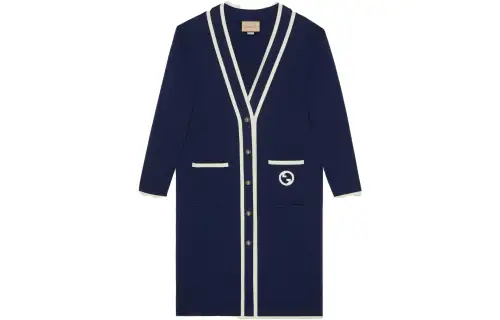 GUCCI Gg Logo Embroidered V-Neck Cardigan Dress
