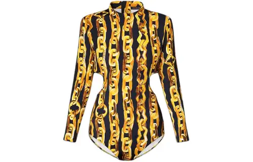 LOUIS VUITTON Chain Print Cut Out Body Jumpsuit Women's Yellow