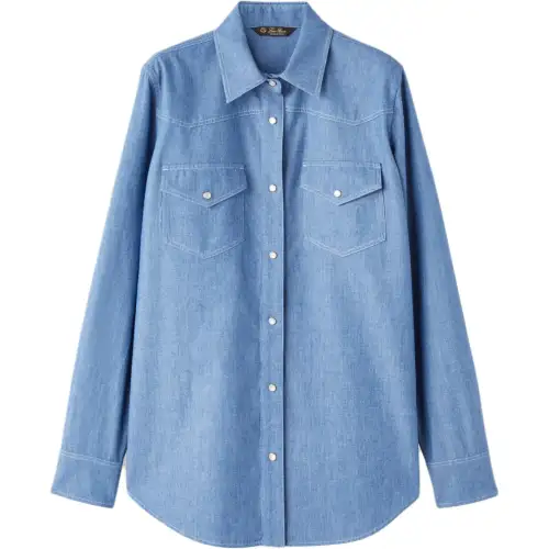 Loro Piana Shirts Women's Blue Lapel Moderate Denim