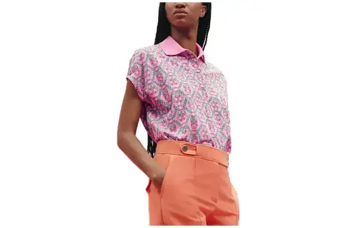 HERMES Polo Shirts Women's Pink Polo Collar Moderate Straight Fit