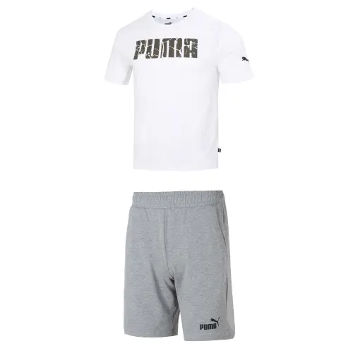 PUMA Casual Sportswear Men's White+Gray Crew Neck Moderate