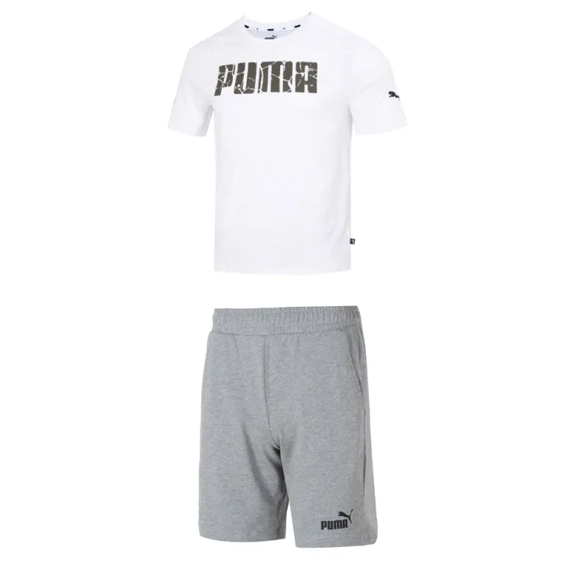 PUMA Casual Sportswear Men's White+Gray Crew Neck Moderate