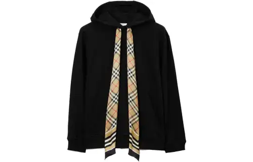Burberry Checked Drawstring Long Sleeved Hoodie