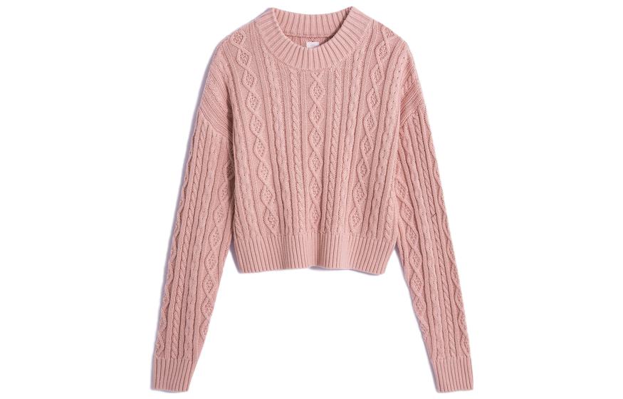 GAP X LoveShackFancy Cable Knit Cropped Sweater Pink