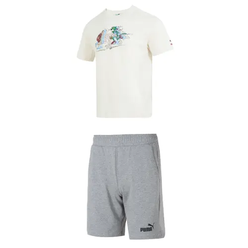 PUMA Casual Sportswear Men's Snow White+Gray Crew Neck Moderate