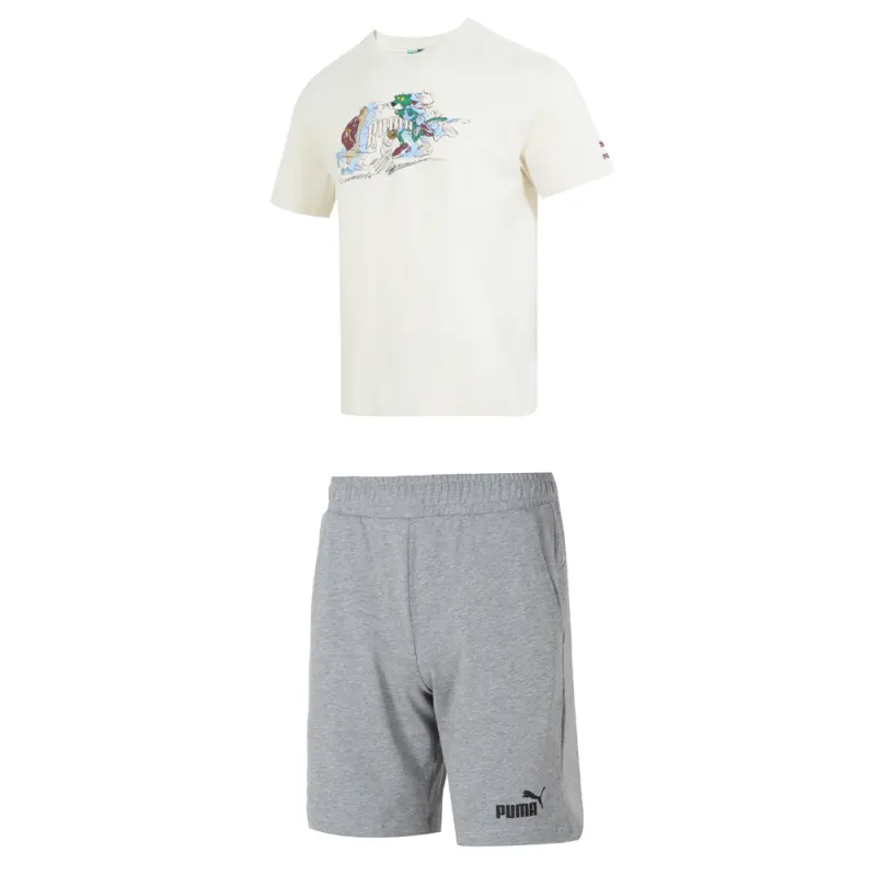 PUMA Casual Sportswear Men's Snow White+Gray Crew Neck Moderate