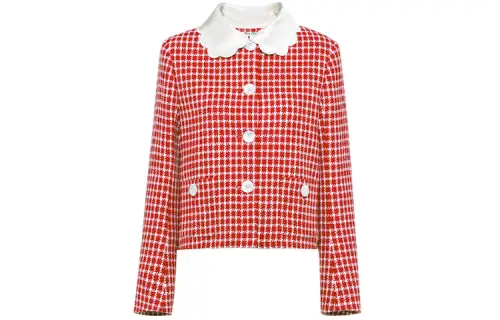 MIU MIU Jackets Women's Red Crew Neck Moderate Chanel Inspired