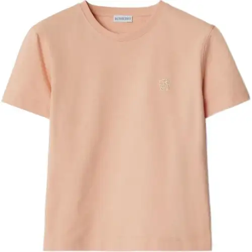 Burberry SS24 Solid Color Logo Embroidery Crew Neck Pullover Short Sleeved T Shirt Women's Pink