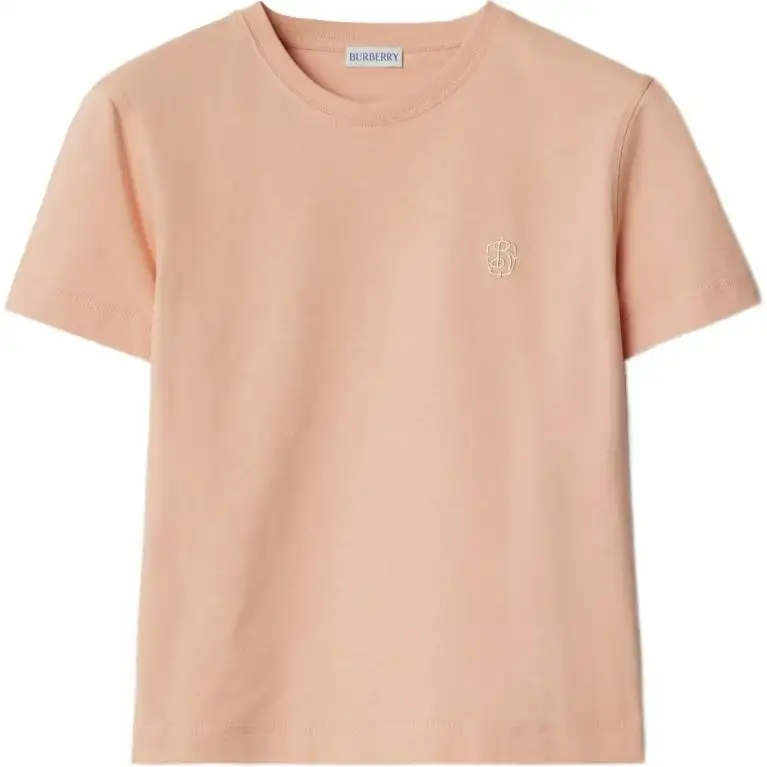 Burberry SS24 Solid Color Logo Embroidery Crew Neck Pullover Short Sleeved T Shirt Women's Pink