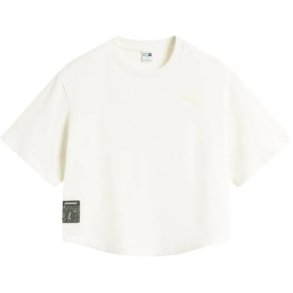 PUMA T-Shirts Women's Ecru Crew Neck Moderate Straight Fit