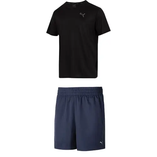 PUMA Casual Sportswear Men's Black+Blue Crew Neck Moderate