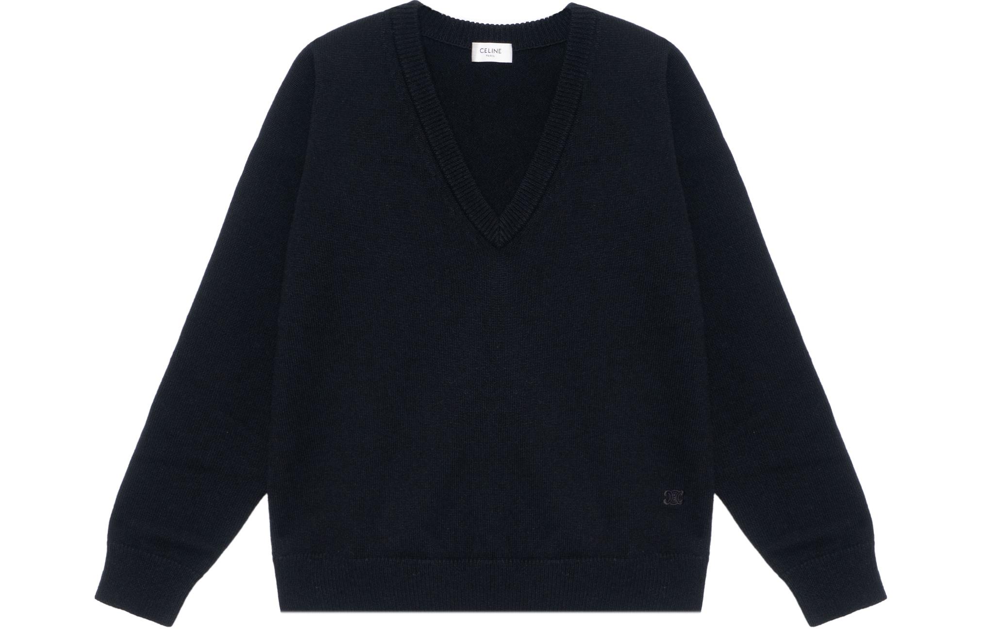 CELINE Cashmere Sweaters Women's Black V Neck Moderate